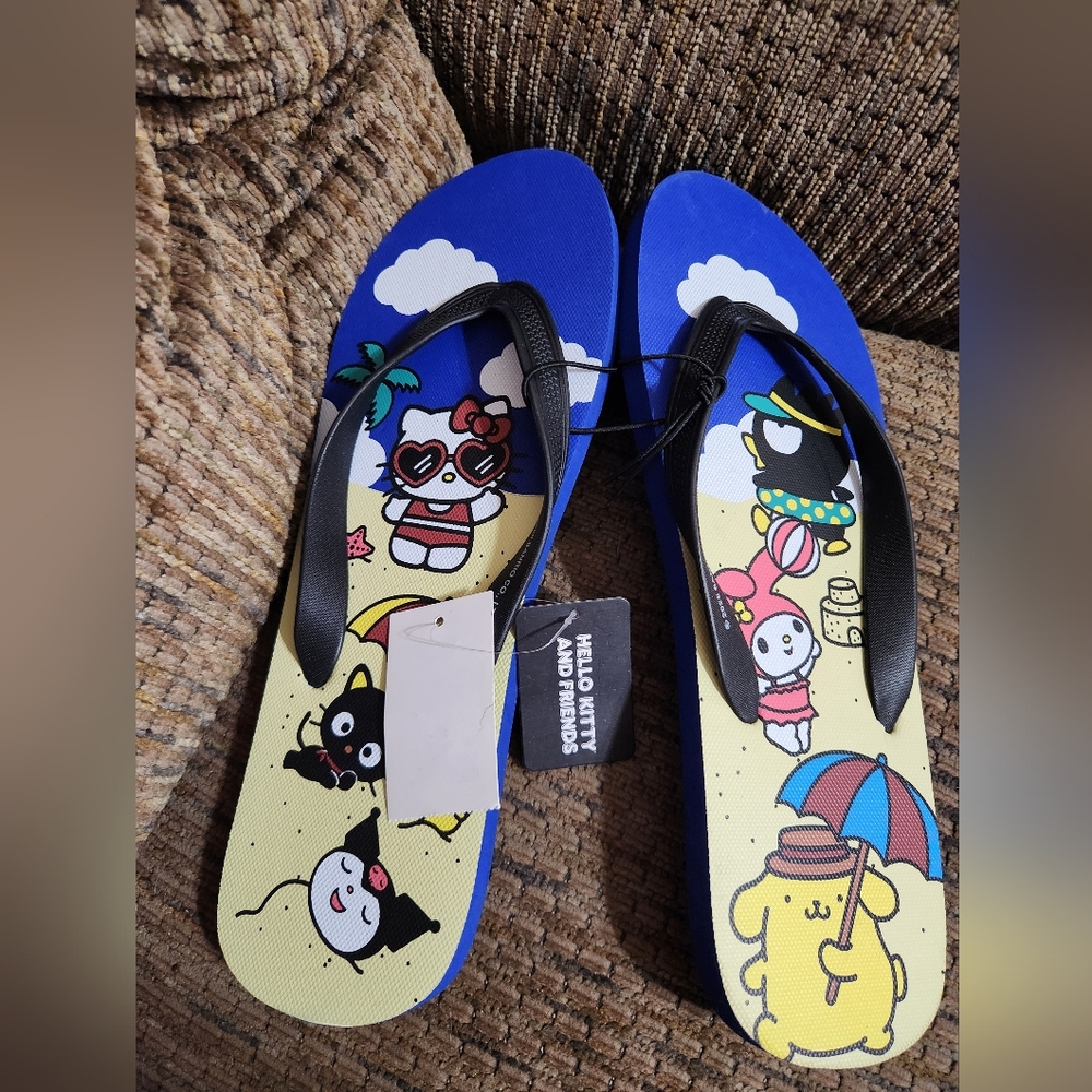 Hello Kitty & Friends Flip Flops Rubber Slippers Size 13 Multi Color Bioworld